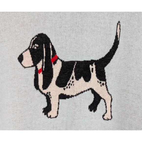 ModCloth Light Blue Intarsia Knit Hound Dog Crew Neck Sweater Basset Dog Lover - Picture 3 of 10